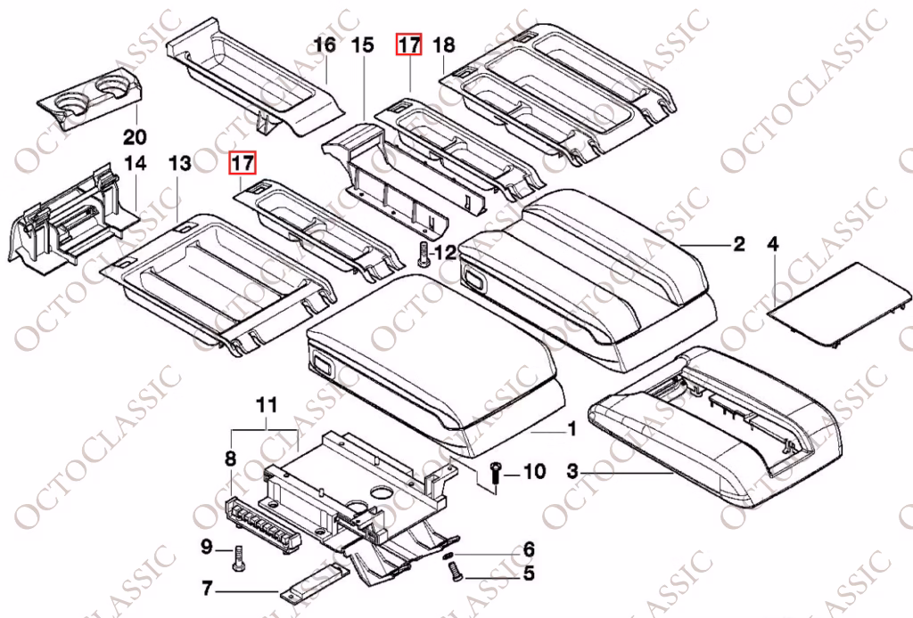 Vano portaoggetti centrale del bracciolo BMW E38 a sinistra o a destra 51168215743 / 51168215744