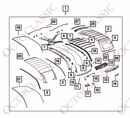 Kit di riparazione staffa per tetto apribile Fiat 500 set di 2 nero 131226902AS05 e 131227902AS05