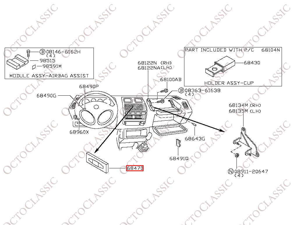 Nissan Terrano 2 Panel Estéreo Single DIN Radio Envolvente Negro 68470 0X800