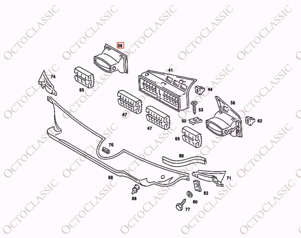 Mercedes W201 Panel lateral del salpicadero Cubierta de descongelación LHD o RHD Negro A2018301354 / A2018301254