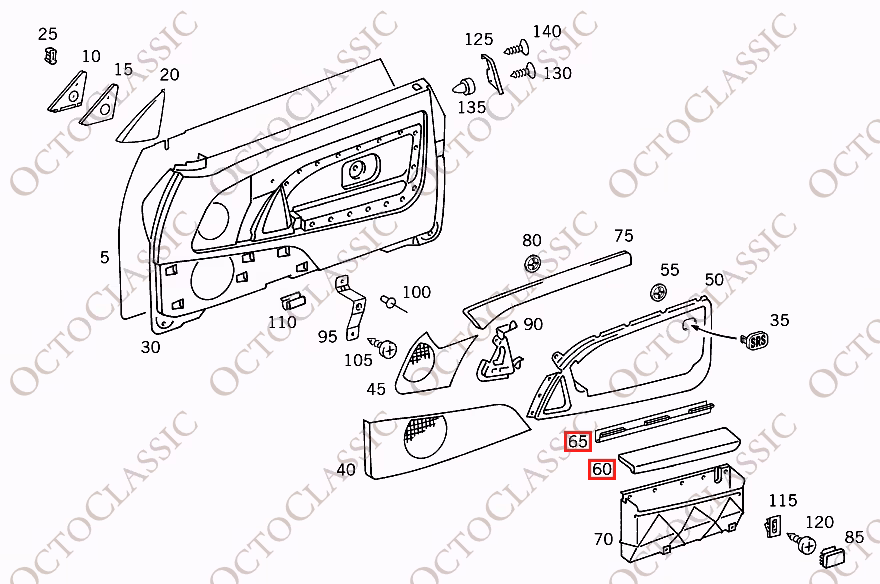 Compartimento de almacenamiento del panel interior de la puerta Mercedes R129 izquierdo o derecho con cuero A1297270755 / A1297270855 y A1297201548 / A1297201548