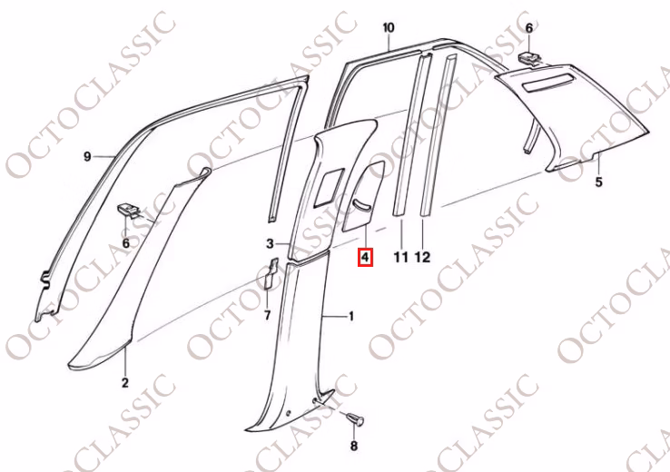 BMW E32 Cintura di sicurezza Slider e rivestimento sinistro o destro Tutti i colori 51431948933 / 51431948934