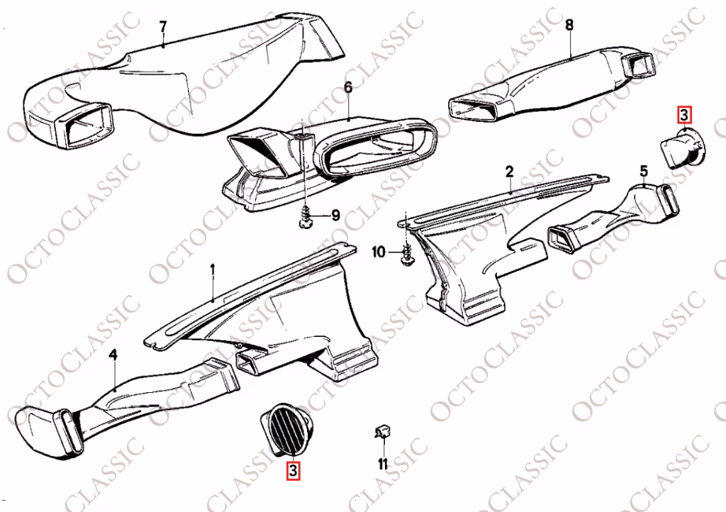 BMW E30 Armaturenbrett-Seitenlüftungsgitter Schwarz 64221888230