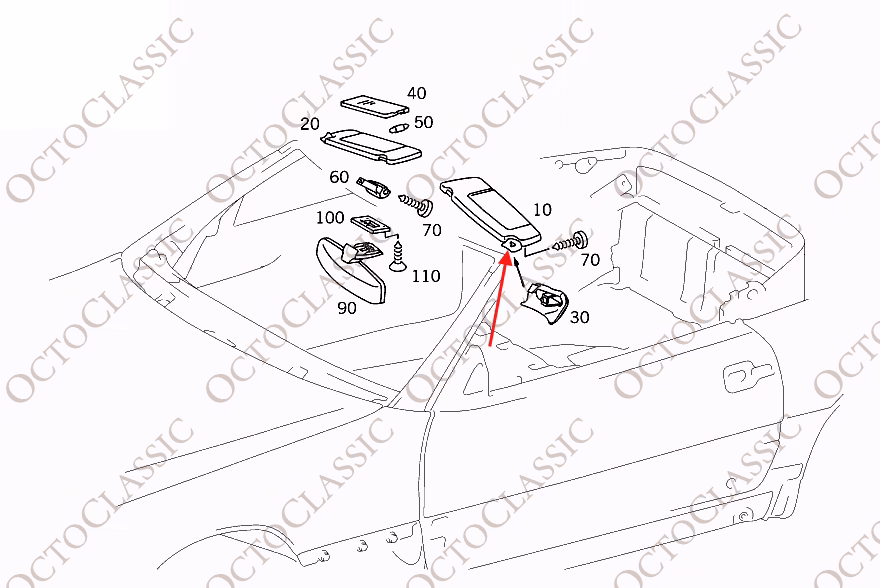 Mercedes R129 Sun Visor Holder Bracket Left Or Right All Colors A1298101110 / A1298101210