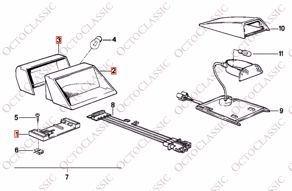BMW E23 E24 E28 E30 Terza luce stop freno tutti i colori 63251377712 e 63311377701 e 63251377721