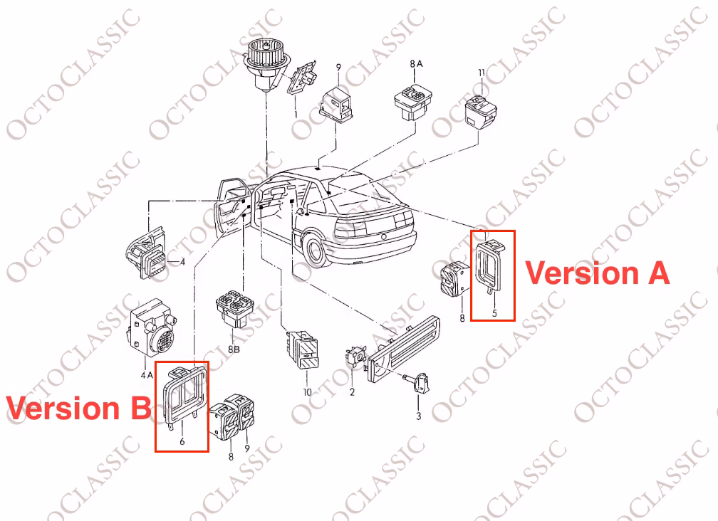 VW Corrado Interruttore Montaggio Satin Black 2 Versioni 535959550 / 357959550