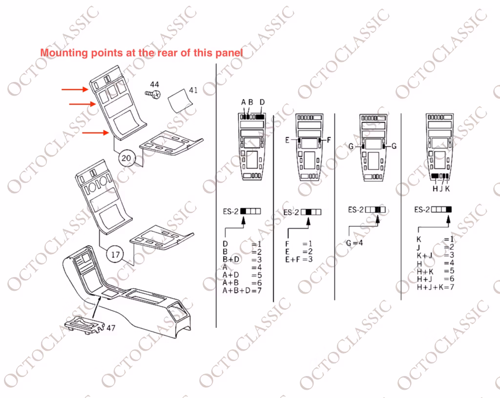 Mercedes W140 Console Control Panel Repair Brackets Black A1406830035 A1406830300