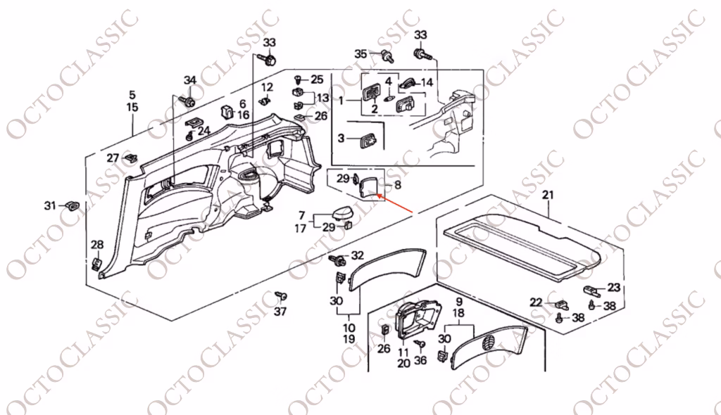 Tapa de la luz trasera exterior del maletero del Honda Civic EG SR3 Hatchback, color gris 83736-SR3-900ZB