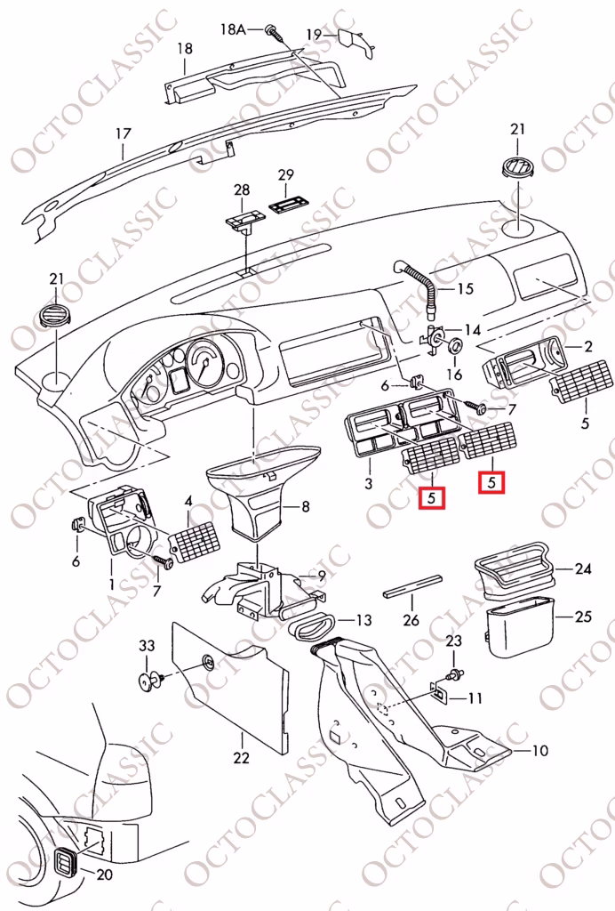VW Golf MK4 Salida de aire central Soporte para manómetro 52mm Negro 1J0819755B
