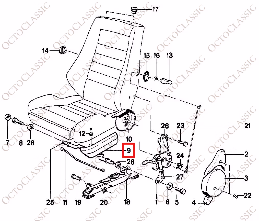 BMW E30 RECARO Pokrywa Szyny Fotelika Sportowego Zewnętrzna Lewa lub Prawa 52101949981 / 52101949982