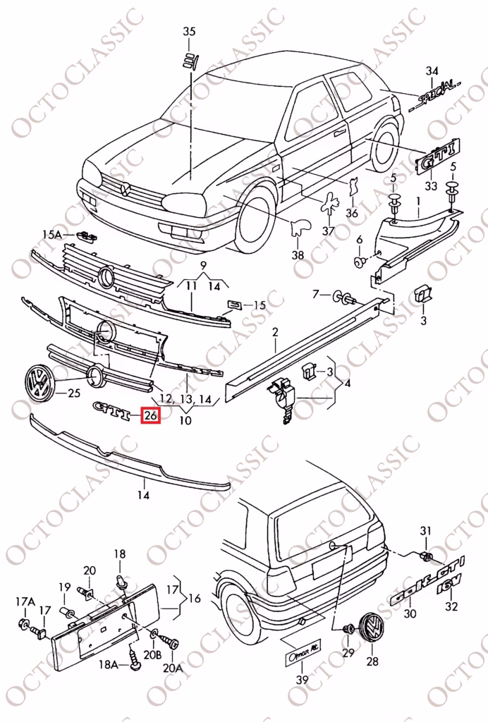 VW Golf MK3 GTI 16V Emblemat Przedni Grill 1H6853679G