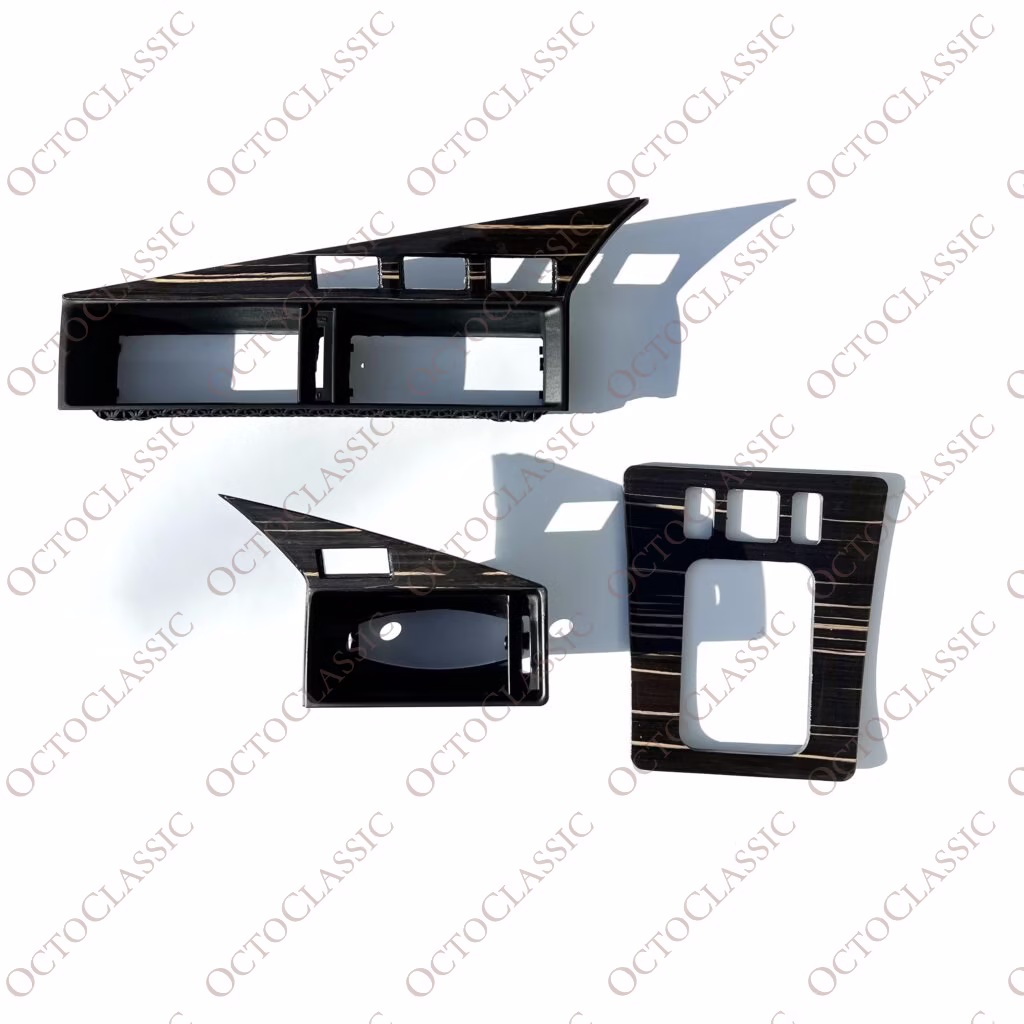 Mercedes 190E W201 Individuelles Set Luftdüse und Steuerpanel 3-teilig Zebrano Holz / Karbon A2016830200 / A2018300765 / A2018301154
