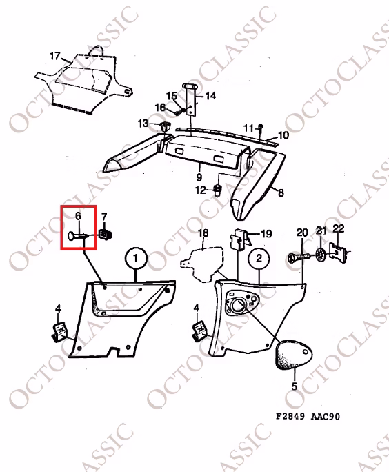 Saab 900 Zestaw Wkrętów do Panelu Boczne Wnętrza 5 Sztuk 9867821