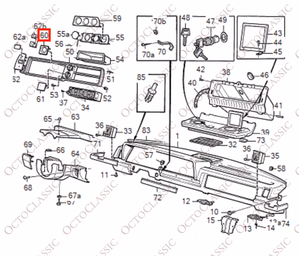Volvo 240 Moldura de panel para medidor turbo del salpicadero Negra 1259730