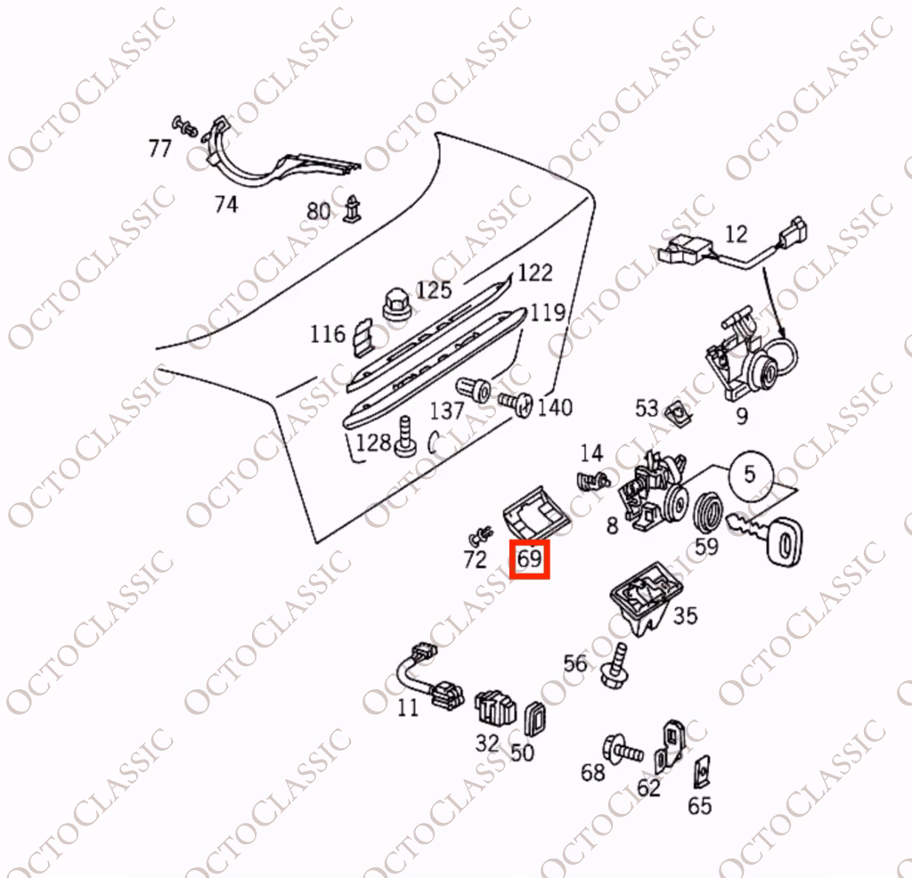 Mercedes W202 Cubierta Cerradura del Maletero Todos los Colores A2026940233