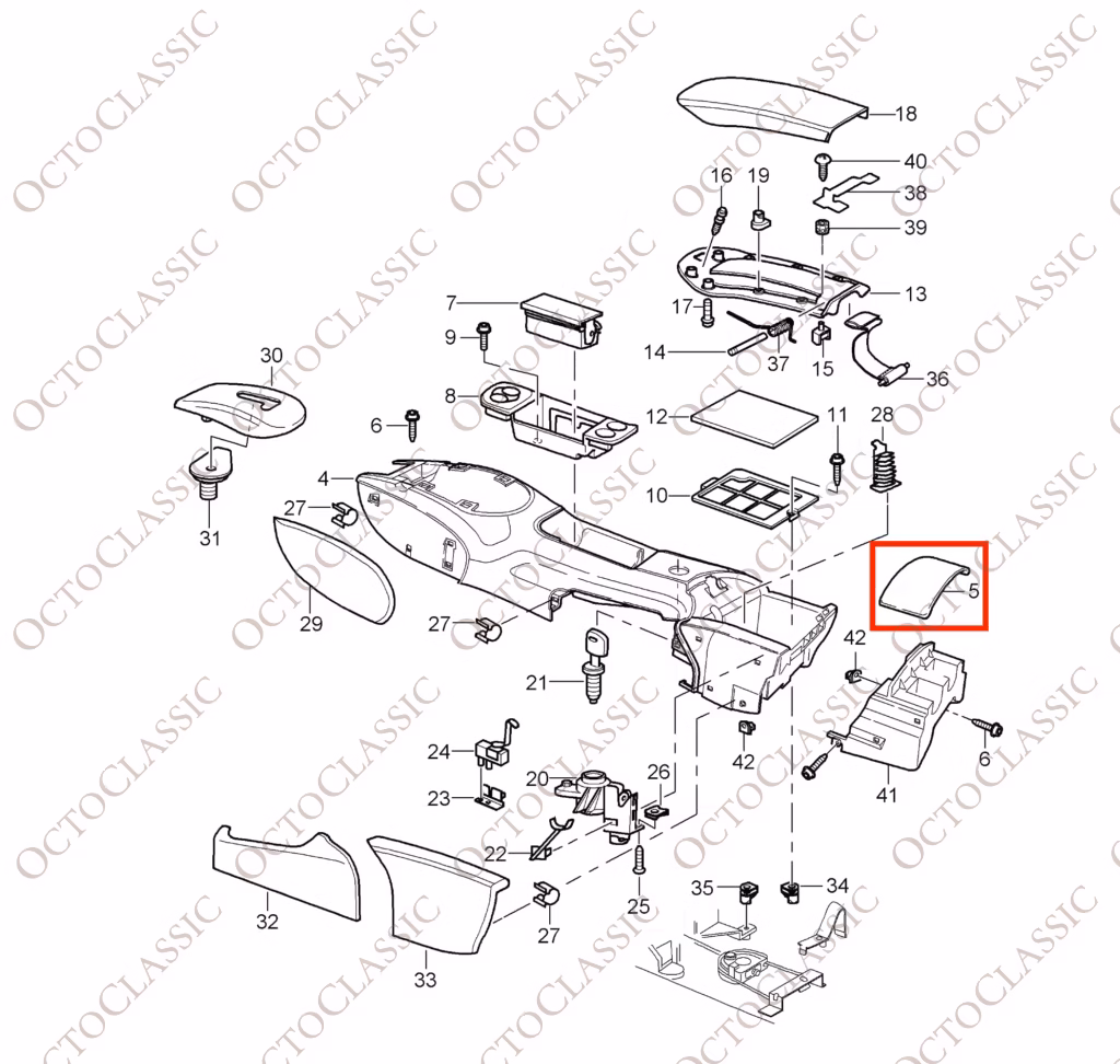 Porsche 911 996 Garniture de Console Centrale Similicuir Noir 99655223701 / 99655212700