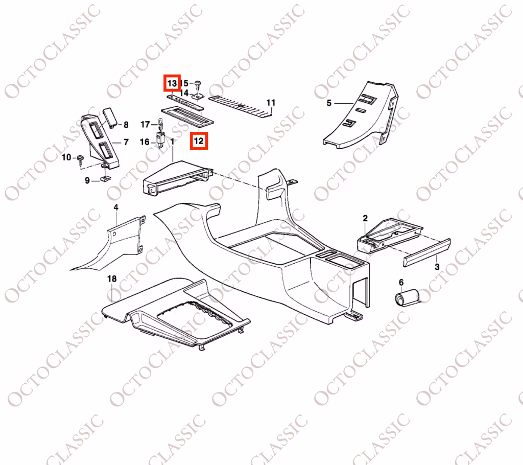 BMW E32 E34 Gear Selector Shifter Panel Trim Set Black 51161938603
