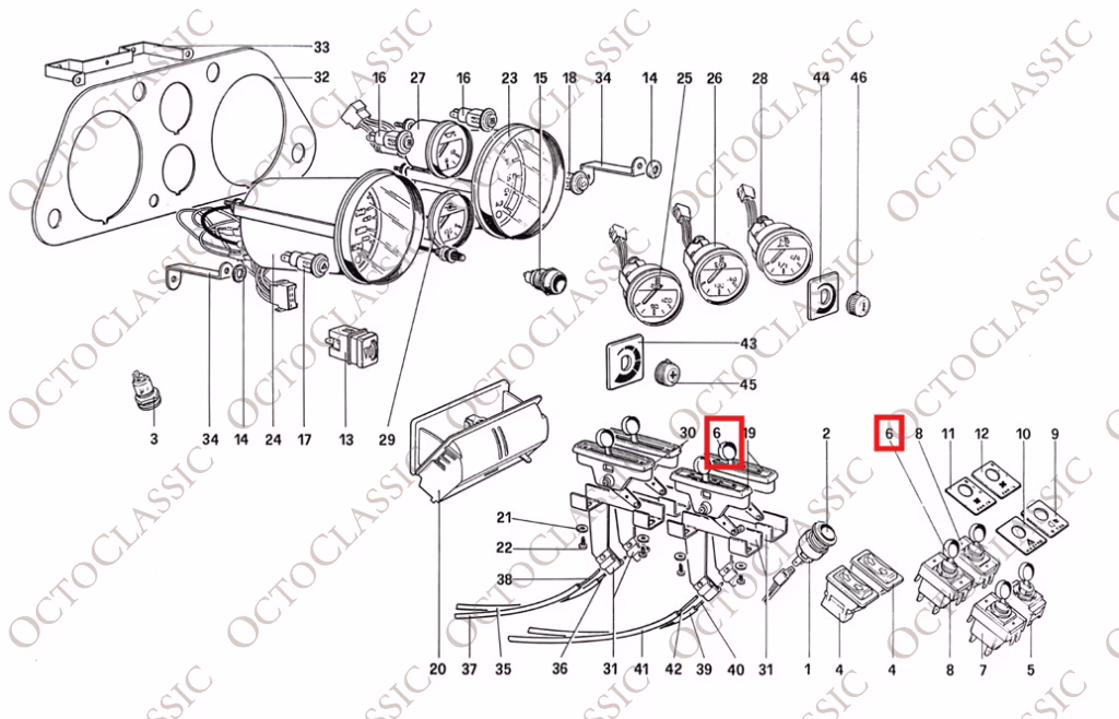 Ferrari 246 288 308 512 BB Schalterknopf Schwarz Set von 8 50017201