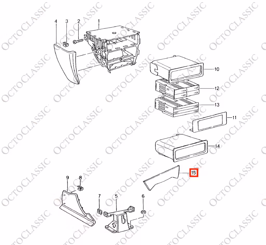 Porsche 911 996 / Boxster 986 – Rivestimento inferiore della console centrale “Batwing” – Nero – 99655233500