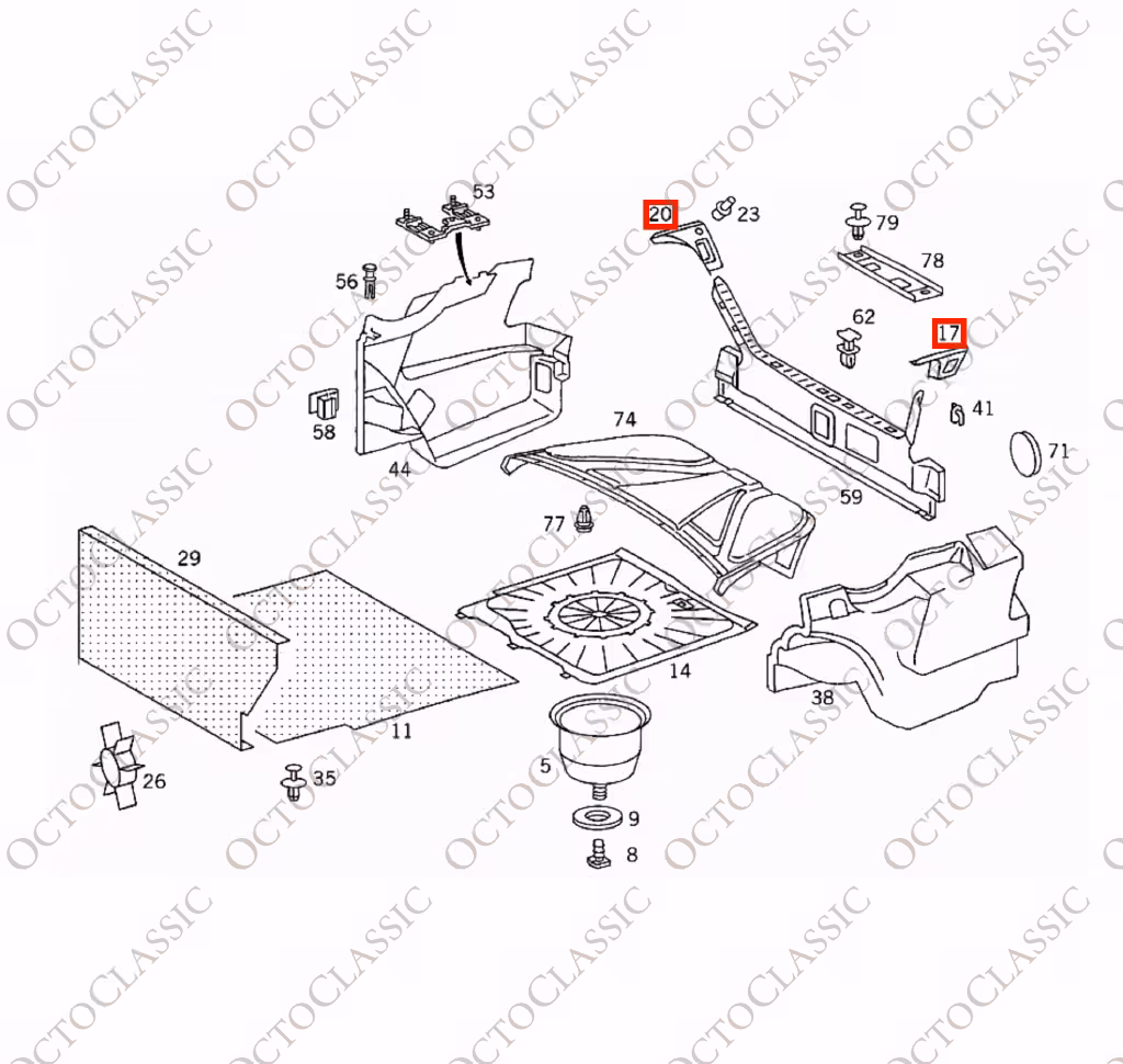 Mercedes W124 Coupe / Convertible Inner Trunk Frame Cover Trim Left Or Right Black A1246932133 / A1246932233