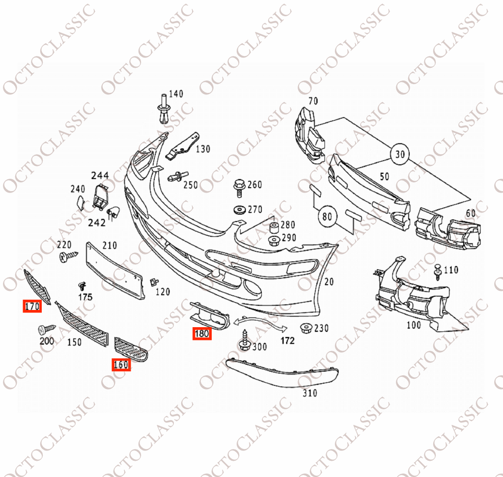 Mercedes SLK R170 AMG Front Bumper Grille Trim Left Or Right Primed (2 Versions) A1708851165 + A1708850123 / A1708851265 + A1708850223 Mercedes SLK R170 AMG Front Bumper Grille Trim Left Or Right Primed (2 Versions) A1708851165 + A1708850123 / A1708851265 + A1708850223