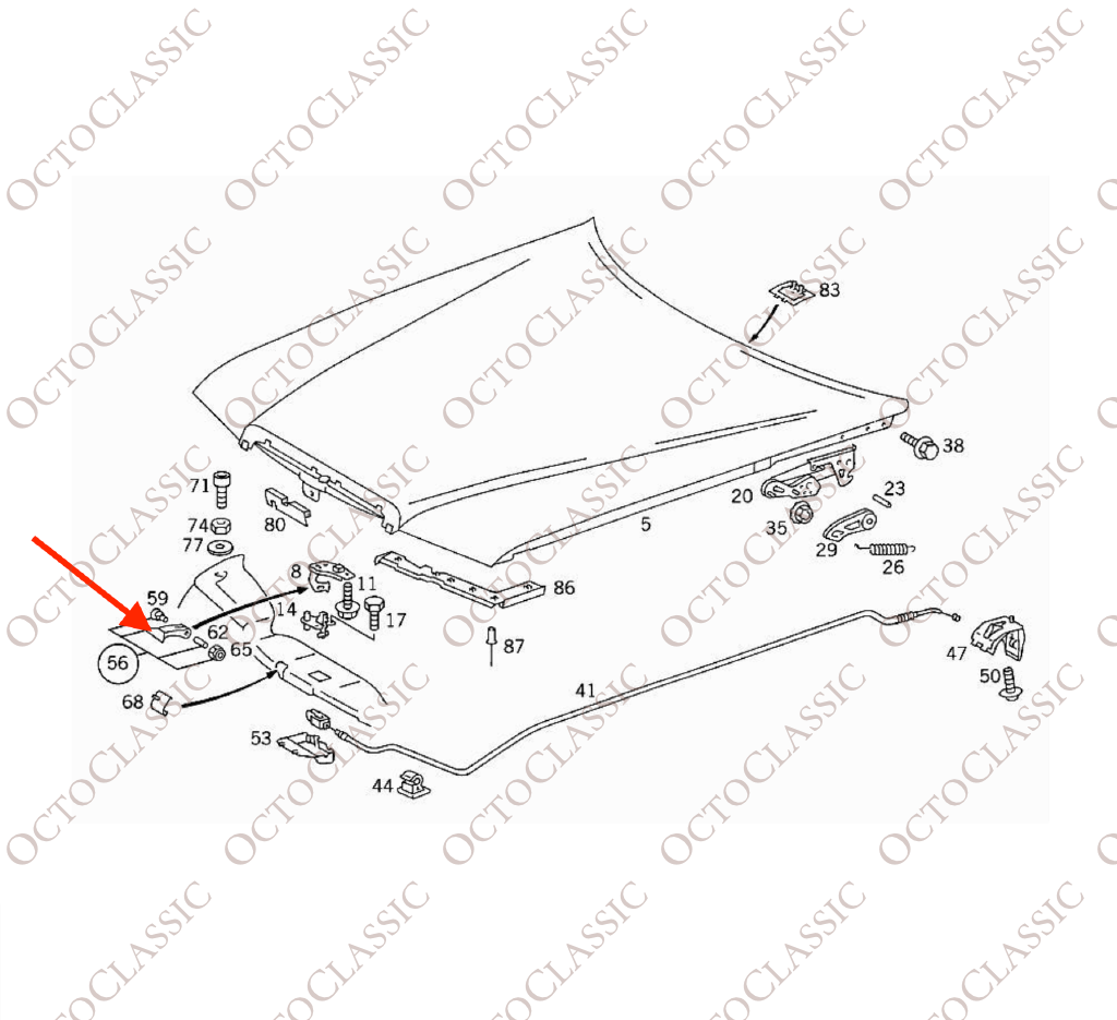 Mercedes W124 Haubenverriegelungsmechanismus Entriegelungsgriff Schwarz A1248870527 Mercedes W124 Haubenverriegelungsmechanismus Entriegelungsgriff Schwarz A1248870527
