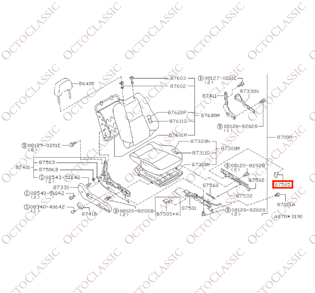 Nissan S13 180SX / 200SX / 240SX / Silvia Front Seat Rear Inner Rail Cover Left Or Right All Colors 87558-35F00 / 87508-35F00 Nissan S13 180SX / 200SX / 240SX / Silvia Front Seat Rear Inner Rail Cover Left Or Right All Colors 87558-35F00 / 87508-35F00