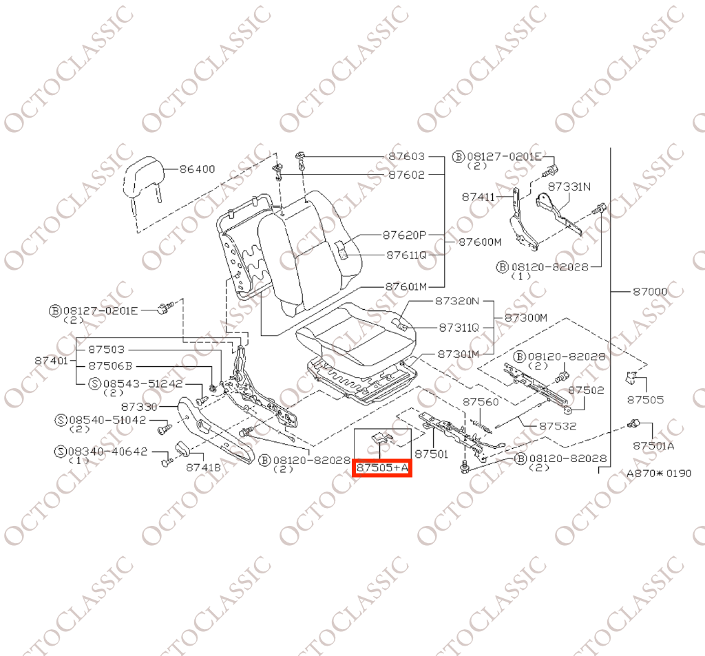 Nissan S13 180SX / 200SX / 240SX / Silvia Sedile anteriore Copertura guida esterna posteriore sinistra o destra Tutti i colori 87559-85F00 / 87509-85F00 Nissan S13 180SX / 200SX / 240SX / Silvia Sedile anteriore Copertura guida esterna posteriore sinistra o destra Tutti i colori 87559-85F00 / 87509-85F00