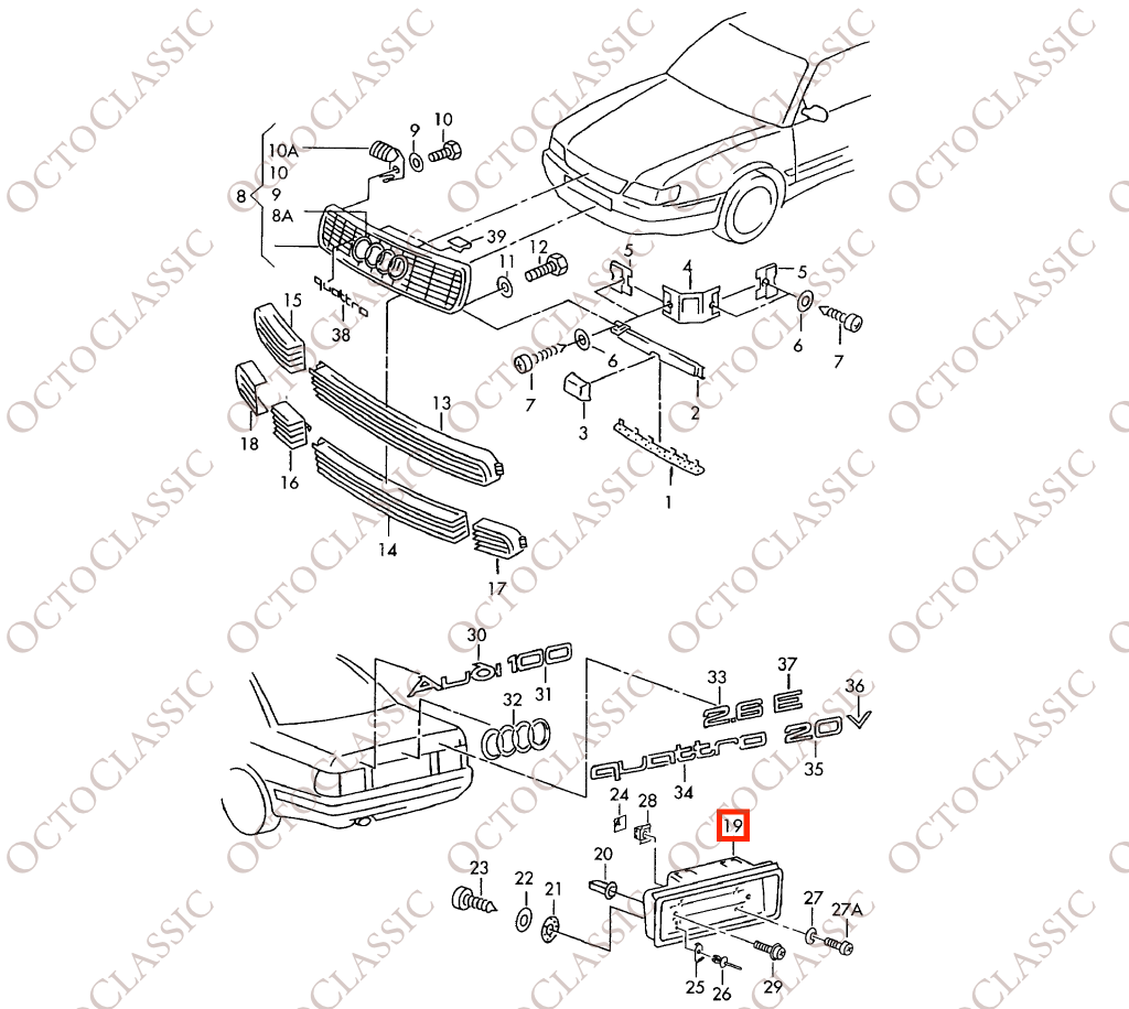 Audi 100 / A6 / S4 / S6 C4 USA License Plate Holder Blende Black Or Primed (2 Versions) 4A5853465E Audi 100 / A6 / S4 / S6 C4 USA License Plate Holder Blende Black Or Primed (2 Versions) 4A5853465E