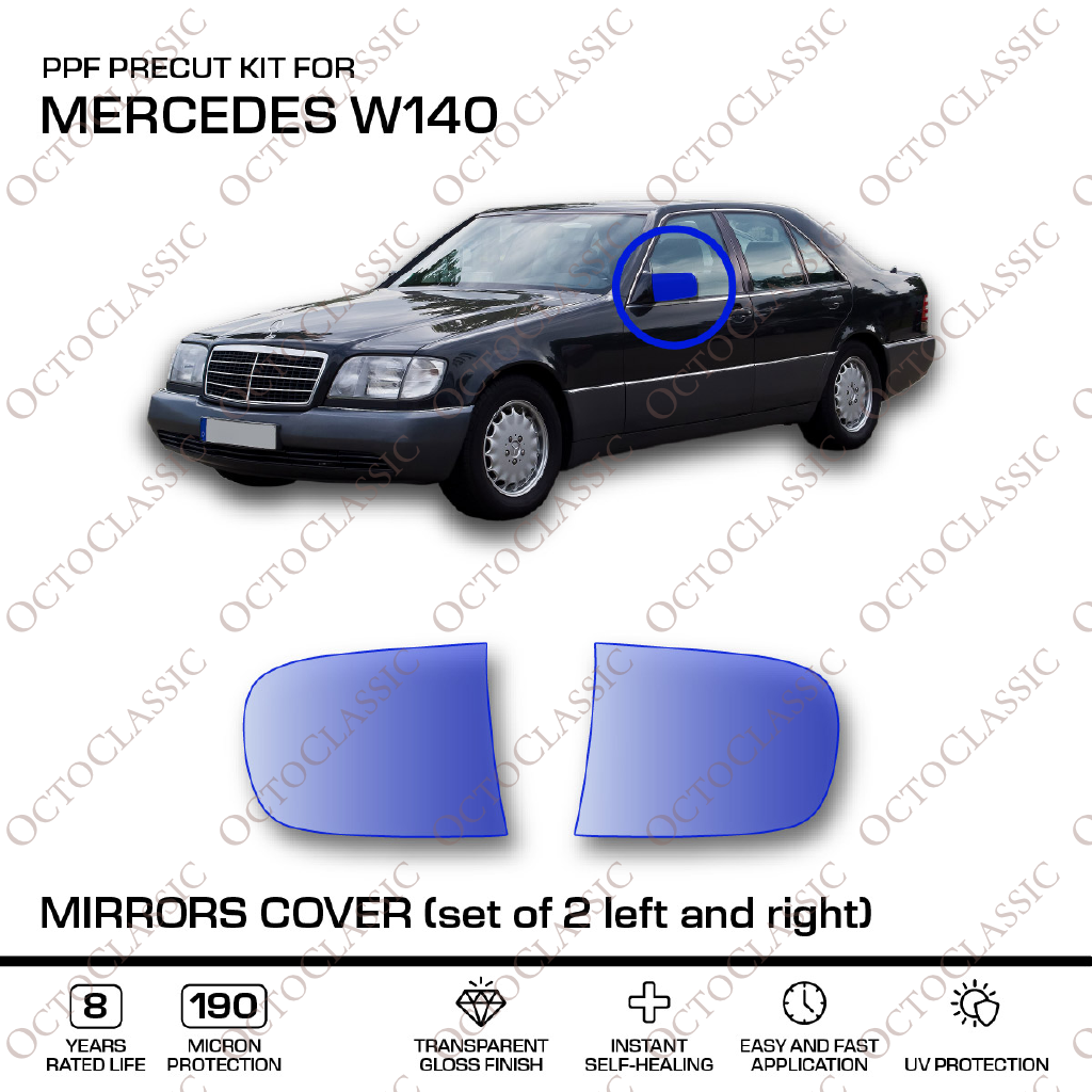 Mercedes W140 Mirrors – PPF Paint Protection Film Precut – Set Of 2 Left And Right
