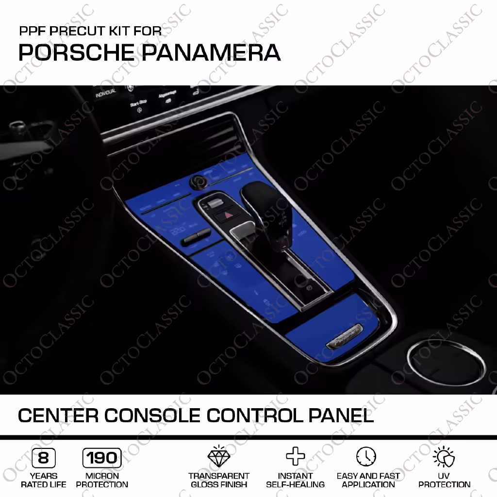 Porsche Panamera Console centrale – PPF Film de protection de la peinture prédécoupé