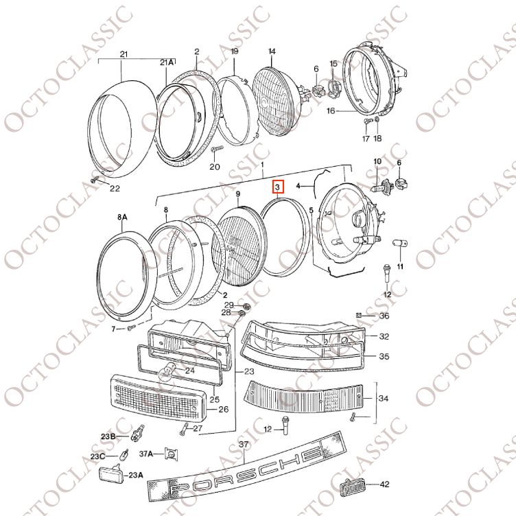 Porsche 356 / 911 / 964 / Volkswagen Beetle Silicone Gasket for Headlight Set Of 2 1300212023 / 91163196700 / 91163196700 / A0008261280 Porsche 356 / 911 / 964 / Volkswagen Beetle Silicone Gasket for Headlight Set Of 2 1300212023 / 91163196700 / 91163196700 / A0008261280