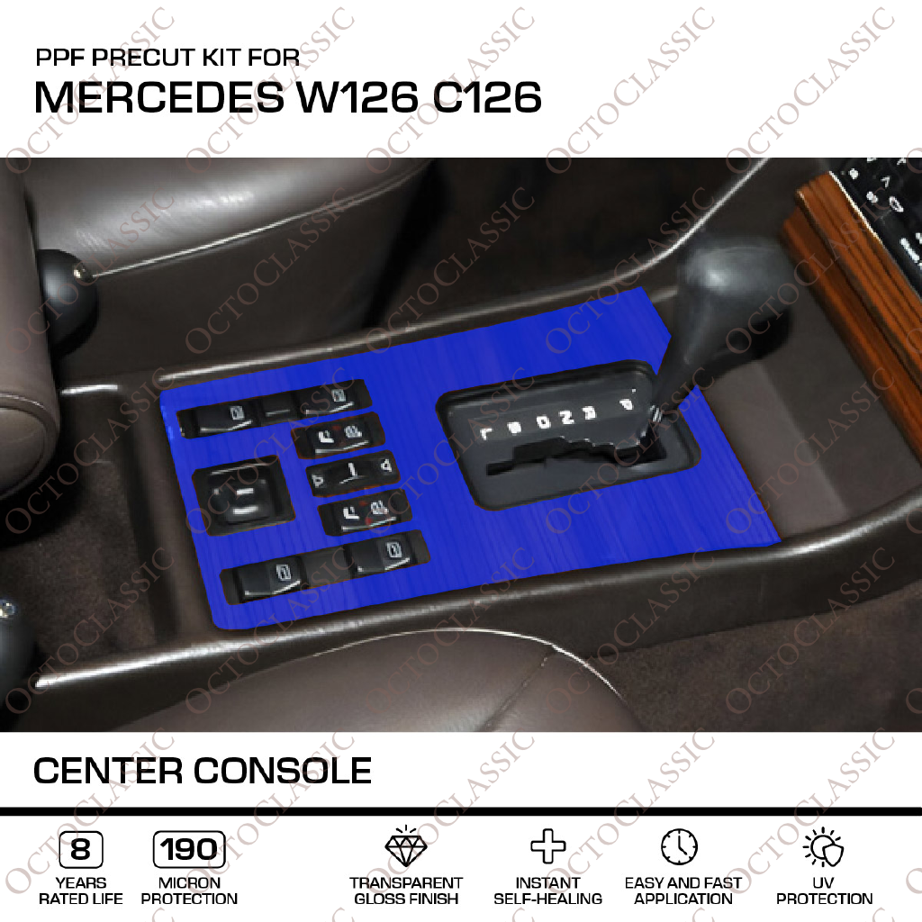 Mercedes W126 C126 SEC Center Console 8 Versions – PPF Paint Protection Film Precut / A1266803409