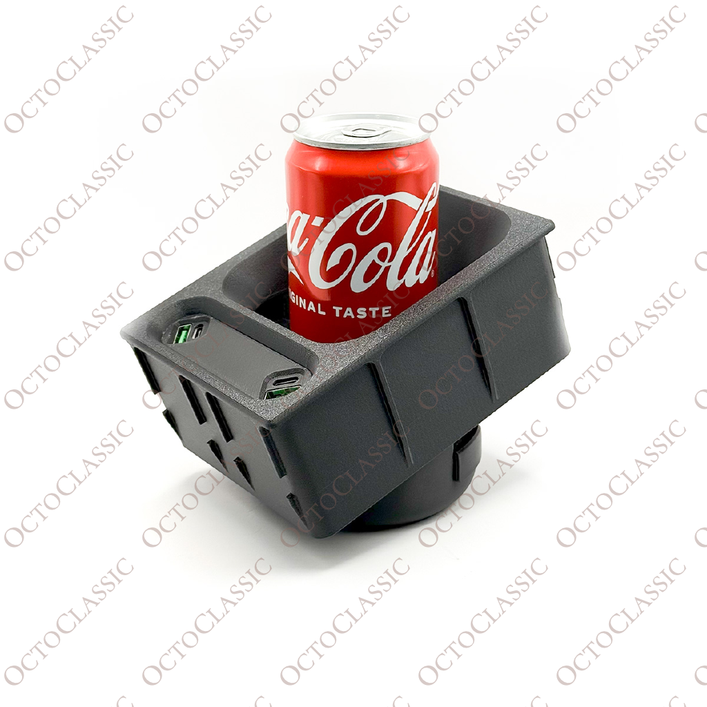 Mercedes R129 SL Custom Cup Holder With USB Phone Charger – Replacement For Center Console Storage Box Mercedes R129 SL Custom Cup Holder With USB Phone Charger – Replacement For Center Console Storage Box