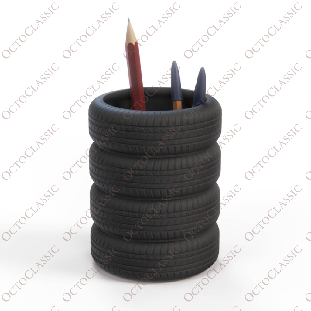 Tire Stack Pen Holder Desk Organizer Black