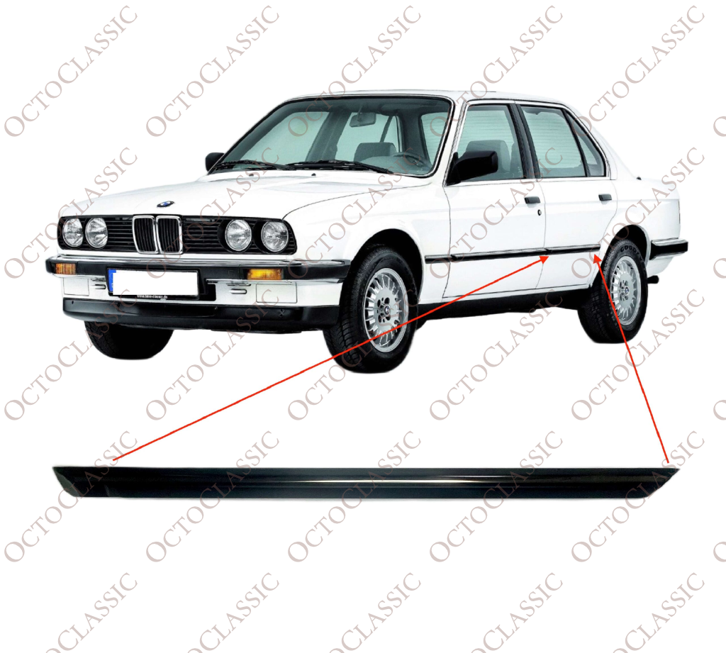 BMW E30 Rear Door Trim Moulding Left Black with Chrome Trim 51131904771