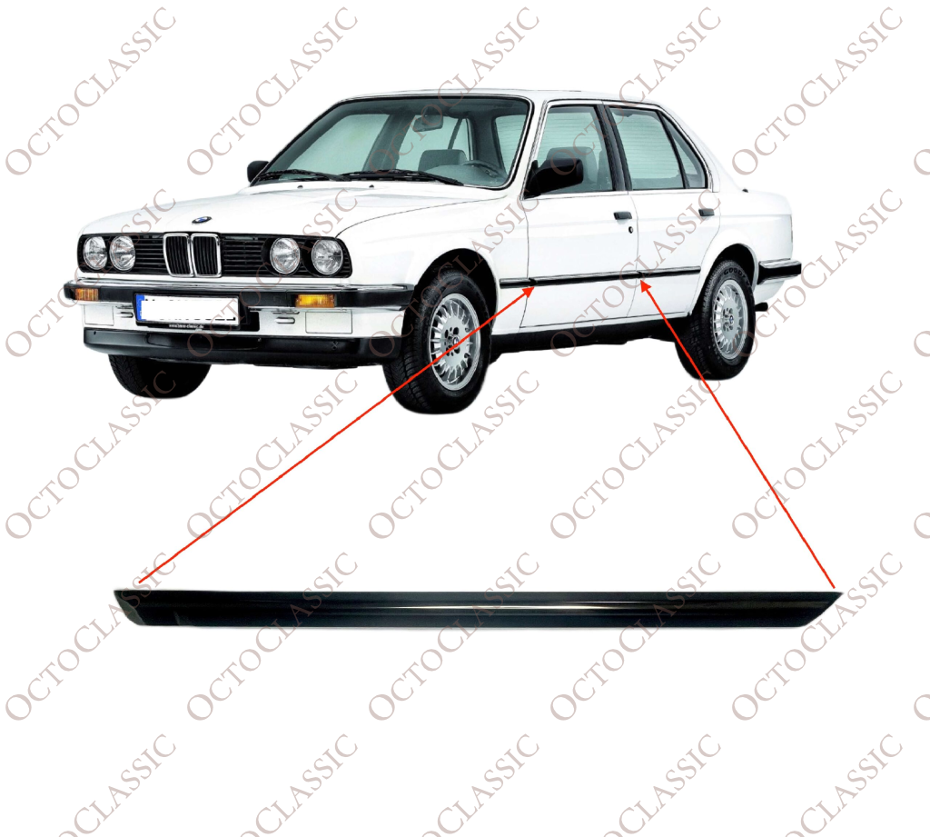 BMW E30 Front Door Trim Moulding Black with Chrome Trim Left Or Right 51131952893 / 51131904770