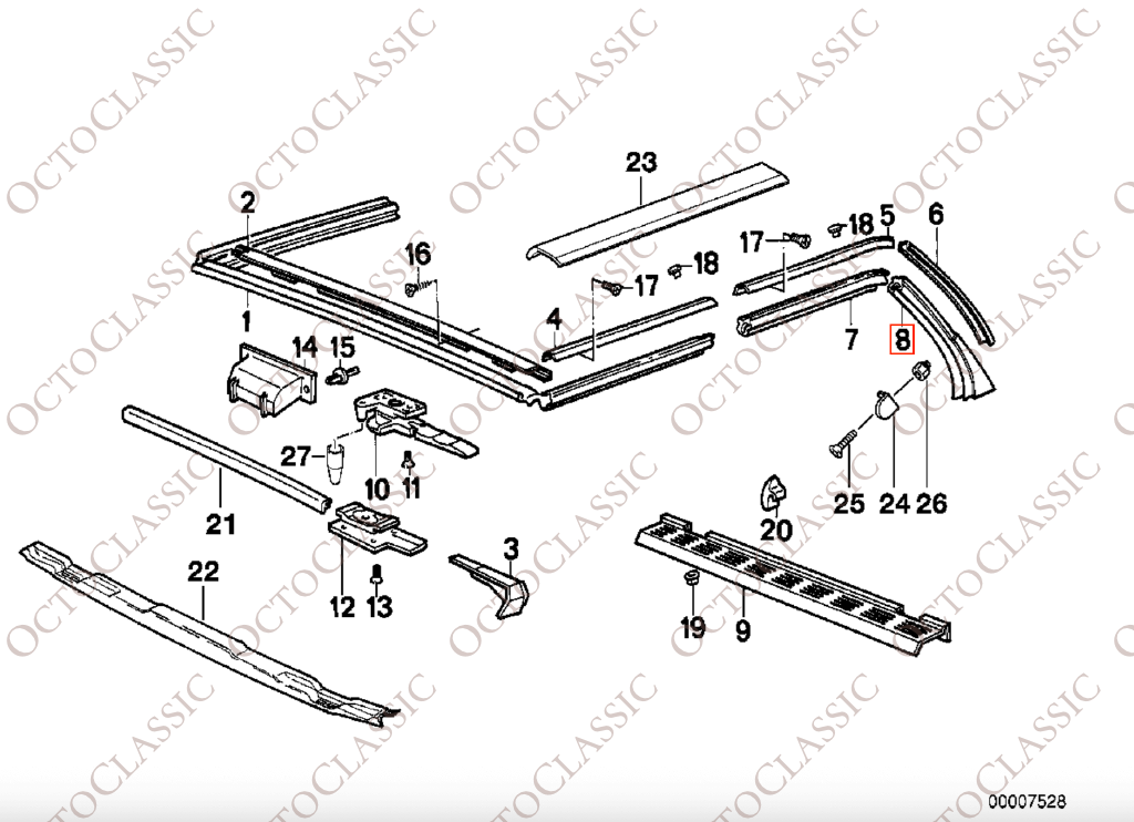 BMW E30 Cabrio Rear Window Guide Left Or Right 51361923917 / 51361923918 BMW E30 Cabrio Rear Window Guide Left Or Right 51361923917 / 51361923918