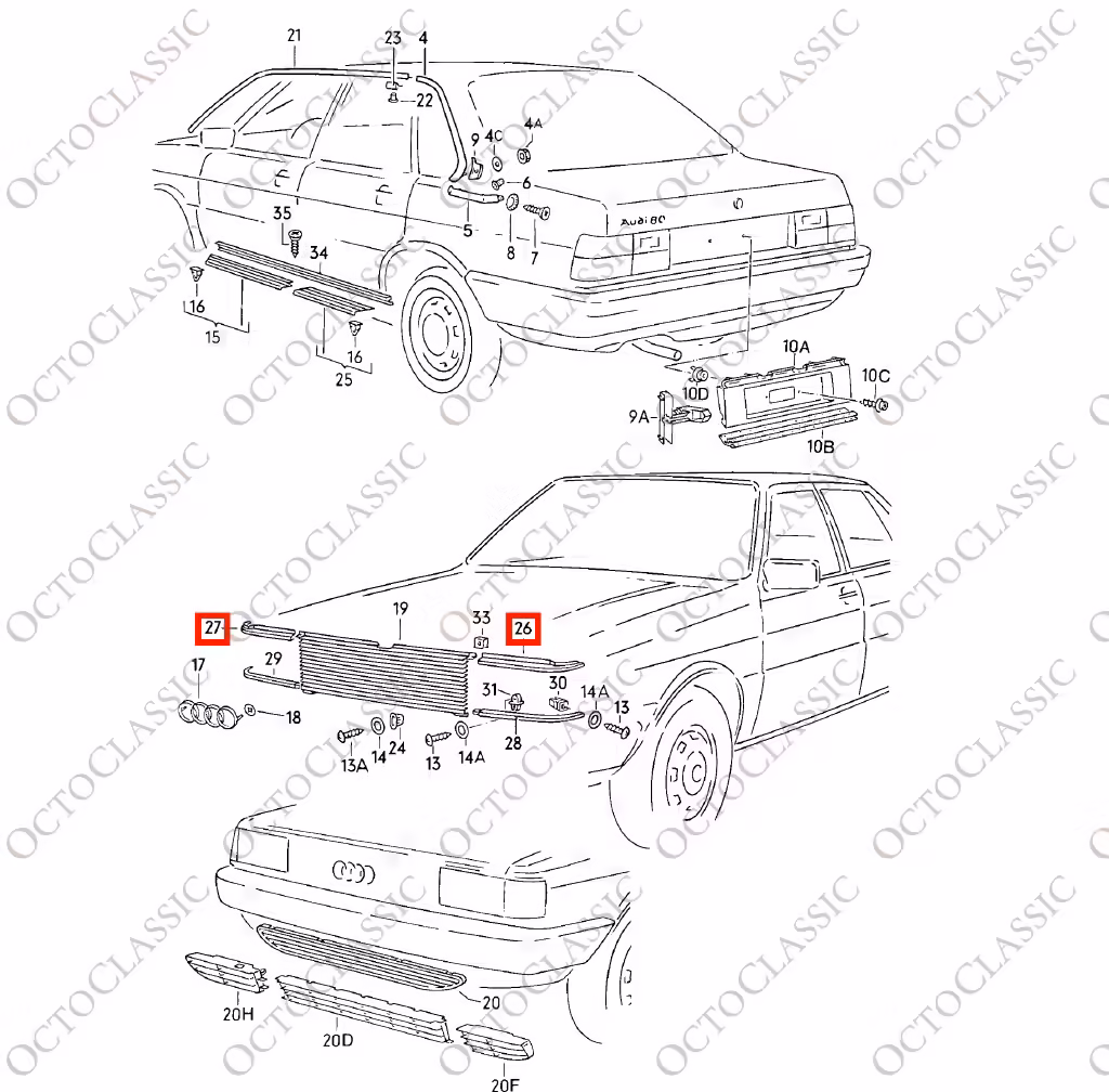 Audi 80 / 90 / 4000 Coupe B2 Faro delantero superior izquierdo o derecho Negro 857853835A / 857853836A