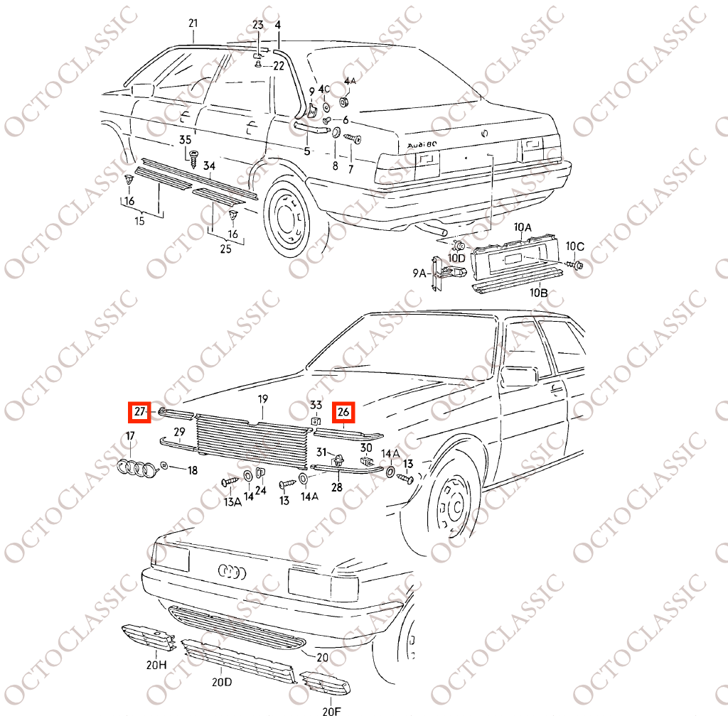 Audi 80 / 90 / 4000 Coupe B2 Headlight Upper Trim Left Or Right Black 857853835A / 857853836A Audi 80 / 90 / 4000 Coupe B2 Headlight Upper Trim Left Or Right Black 857853835A / 857853836A