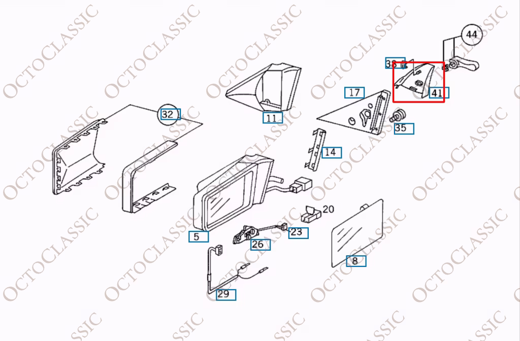 A124, C124, Mercedes-Benz, W124 - C124 Door mirror triangle- manual (A124, E320) 1247201811 - OCTOCLASSIC 