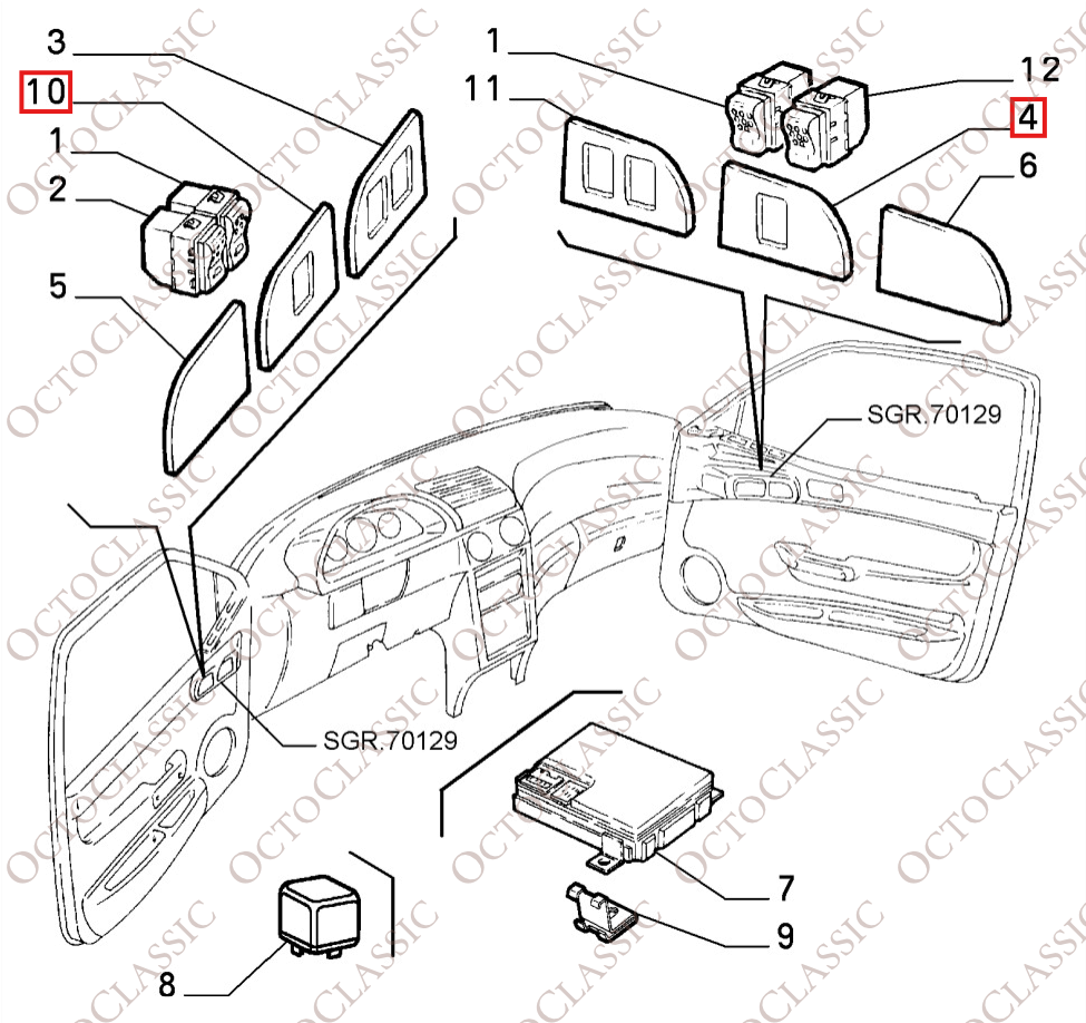 Alfa Romeo 145 Window Lift Switch Passenger Ornament Black LHD Or RHD 112940462 / 153923061 Alfa Romeo 145 Window Lift Switch Passenger Ornament Black LHD Or RHD 112940462 / 153923061
