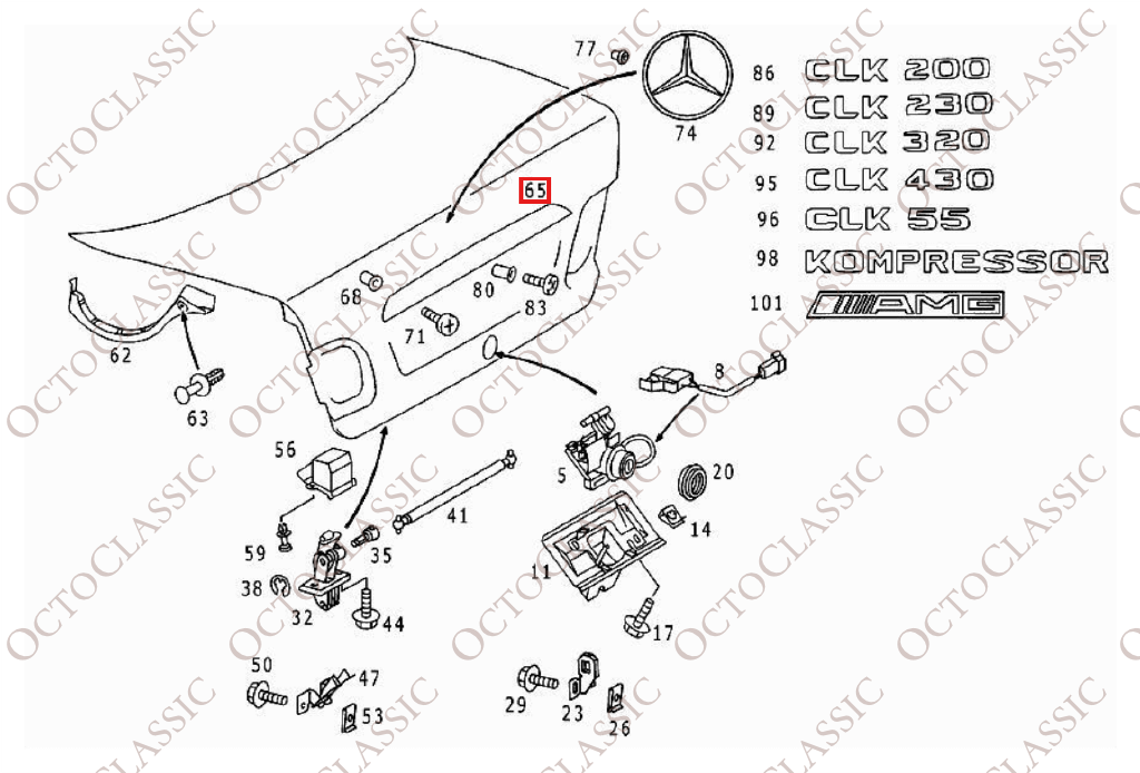 Mercedes W208 Trunk Lid Trim Strip Primed A2087580438 Mercedes W208 Trunk Lid Trim Strip Primed A2087580438