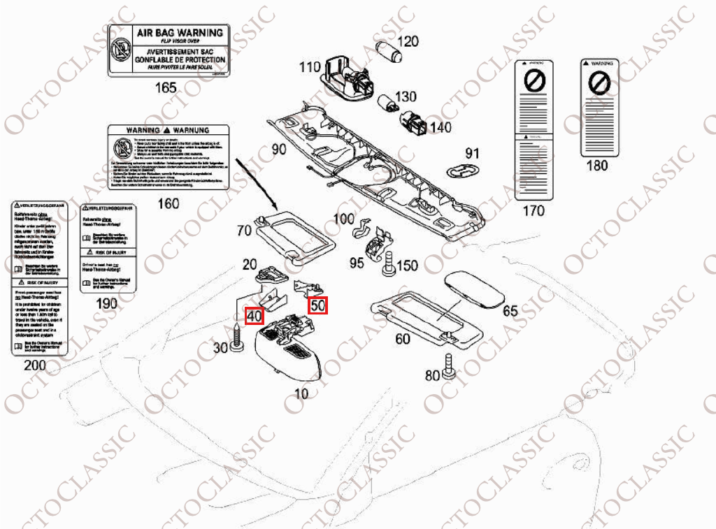 Mercedes R230 / W215 / W220 Interior Rear – View Mirror Trim Cover Surround A2308110007 A2308110071 Mercedes R230 / W215 / W220 Interior Rear – View Mirror Trim Cover Surround A2308110007 A2308110071