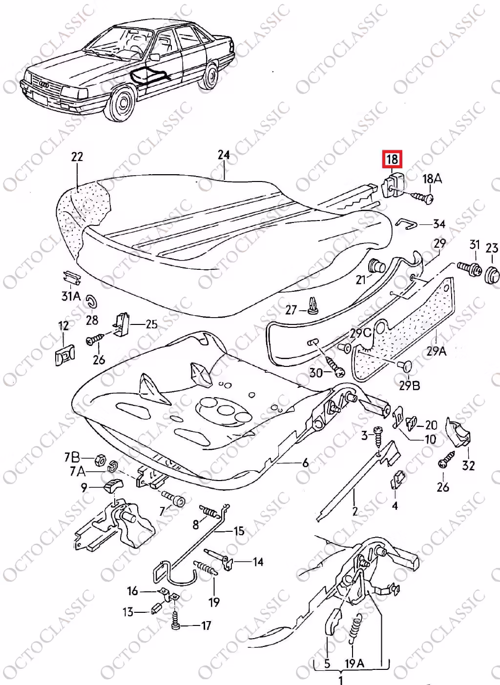 Audi 80 90 B2 VW Golf MK2 Cap For Guide Rail Left And Right Black 443881347 / 443881348