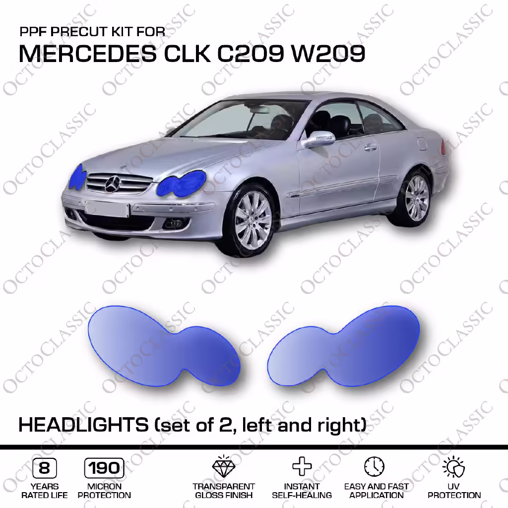 Mercedes CLK C209 / W209 HEADLIGHTS – 3M PRO Transparent PPF Paint Protection Film Precut – Set Of 2 Left And Right Mercedes CLK C209 / W209 HEADLIGHTS – 3M PRO Transparent PPF Paint Protection Film Precut – Set Of 2 Left And Right