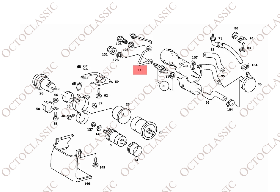 Mercedes W107 / W123 / W126 Aluminium Fuel Line Hose A1264700164 Mercedes W107 / W123 / W126 Aluminium Fuel Line Hose A1264700164