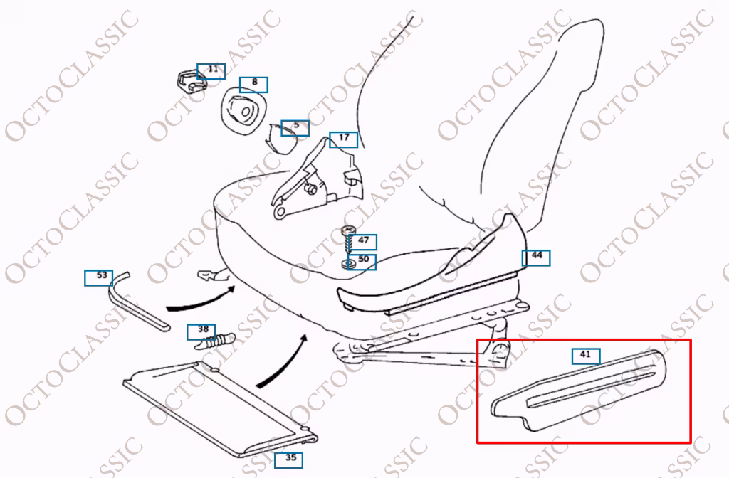 Mercedes W126 C126 Sitzscharnierseite untere Abdeckung links oder rechts alle Farben A1269190720 / A1269190820