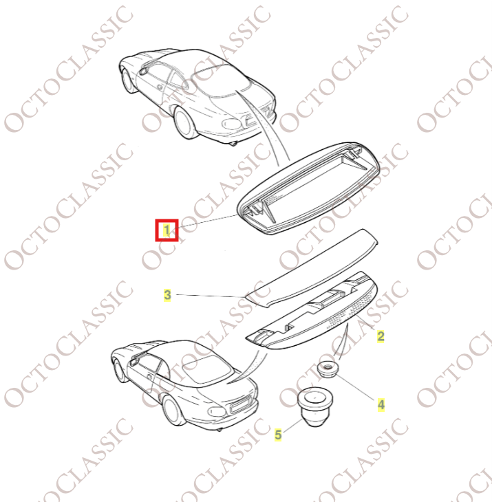 Jaguar XK8 / XKR Troisième feu de stop à montage haut Toutes couleurs LJB5000AB / 67721161 Jaguar XK8 / XKR Troisième feu de stop à montage haut Toutes couleurs LJB5000AB / 67721161