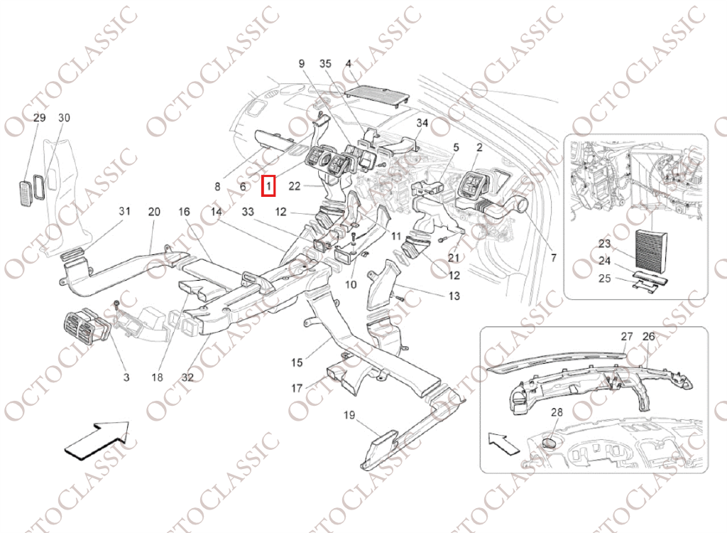 Maserati Quattroporte V M139 Ramka wykończeniowa zegara i kratki nawiewu powietrza czarna 225802 66526500 Maserati Quattroporte V M139 Ramka wykończeniowa zegara i kratki nawiewu powietrza czarna 225802 66526500